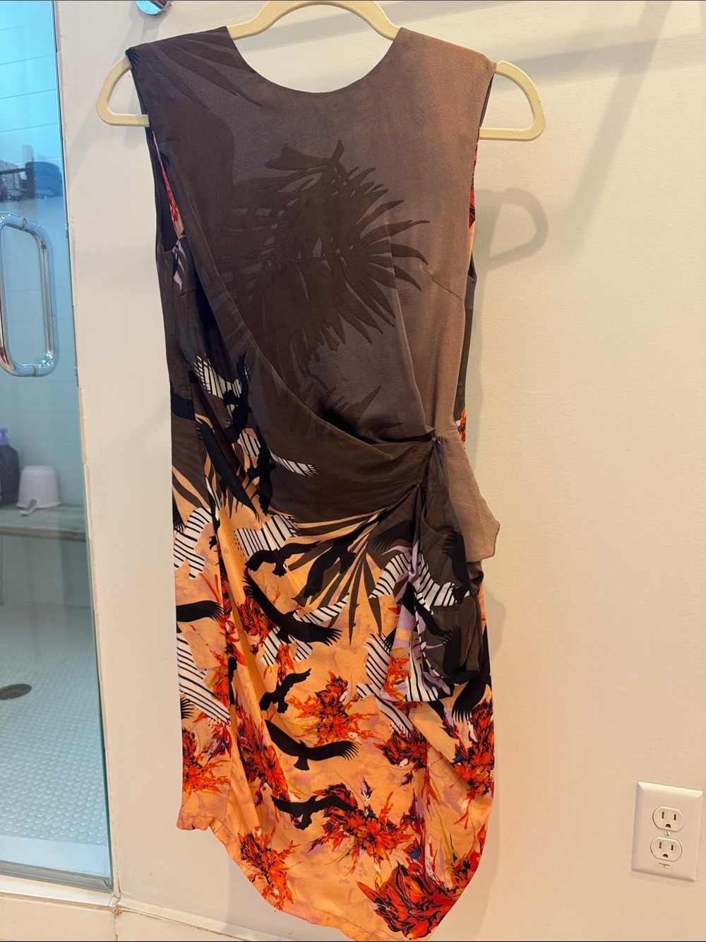 Prada Brown and Orange Tropical Print Sleeveless silk Dress